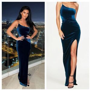 NWT Nookie Maxi Dress Blue Velvet Amara Gown One Shoulder size M